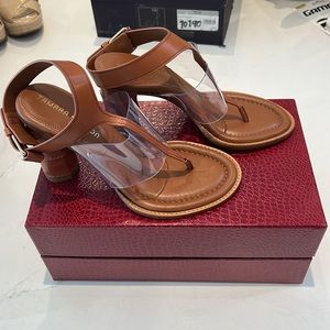 NWT TAMARA MELLON brown leather sandal with clear instep strap SIZE 37 1/2